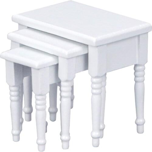 3pcs Handmade Miniature Multipurpose Home Office Study Desk Wooden Table 1:12 Dollhouse Furniture Decoration White