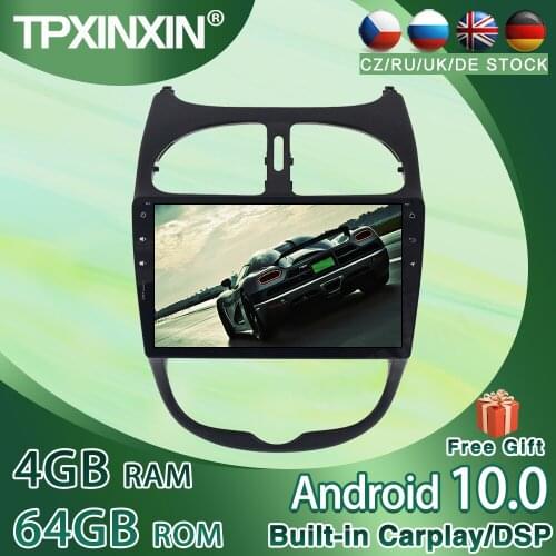 For Peugeot 206 2000-2016 4+64G IPS Android 10.0 Car Radio GPS Navigation Player Navigation Auto Multimedia Player Tape Recorder