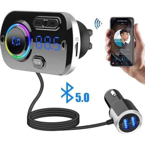 JINSERTA Handsfree Car Mp3 Player Bluetooth 5.0 FM Transmitter QC3.0 Charger 3.5mm AUX Input with TF Music Play
