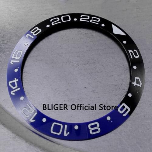 BLIGER 39.9MM Black Blue Ceramic Bezel 24 Hours Marks Insert Fit 43MM Watch Case GMT Automatic Movement Watches BB11
