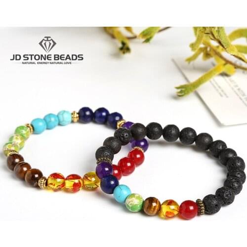 Factory Price Lava Stones Seven Chakra Bracelets Boho Yoga Chakra Charm Bracelet Fashion Jewelry Unisex Accessories
