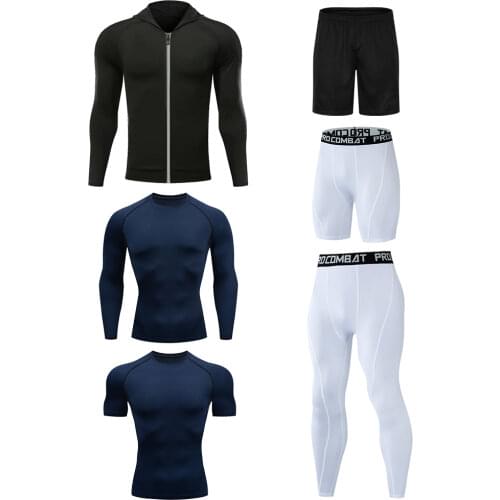 SheDao 6 Pcs/Set Mens Tracksuit Compression Sports Suit Gym Fitness Clothes Training Workout Tights Running Jogging Sport Wear