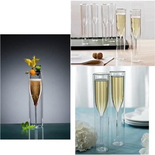 Double Layers Glasses Champagne Flutes Goblet Bubble Sparkling Wine Tulips Cockt H58C