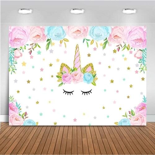Unicorn backdrop for photography flower background glitter little star backdrop for photo studio children birthday party decor