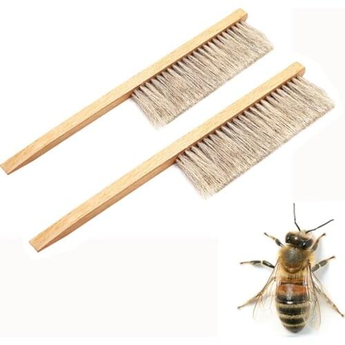 2 pcs Beekeeping Tools Wood Bee Sweep Brush Two Rows Horsetail Hair New Bee Brushes Beekeeping Equipment for Apiculture
