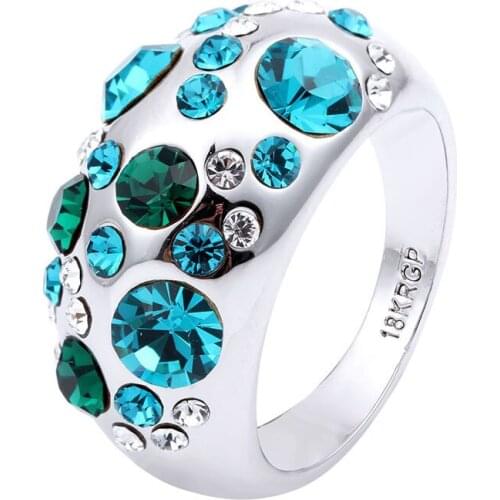 White Gold Color Half Ball Full Bling Blue Crystals Statement Cocktail Rings For Women Anillos Bague Anel Feminino Aneis Jewelry