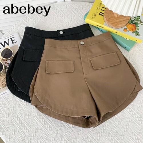 Fashion versatile solid PU leather Shorts irregular split design high waist leisure wide leg Shorts 2021 New Spring Autumn