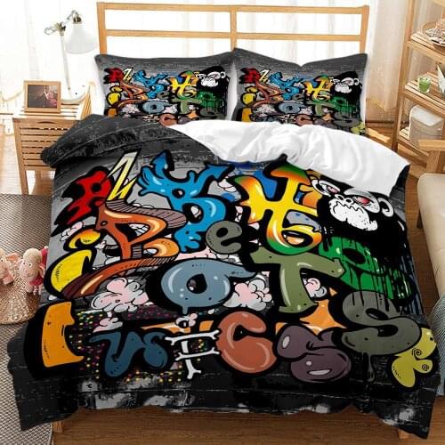 Fashion Hip-Hop Graffiti Bedding set Duvet Cover Set Bed Cover Set Boys Gifts Bed Linings Comfortable Quilt Cover Set For Teen