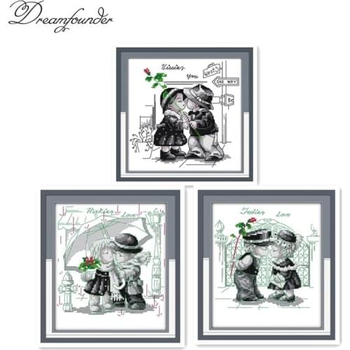 Kiss love #1 cross stitch kit kid baby 14ct 11ct white printed cotton thread embroidery DIY handmade needlework home decor plus
