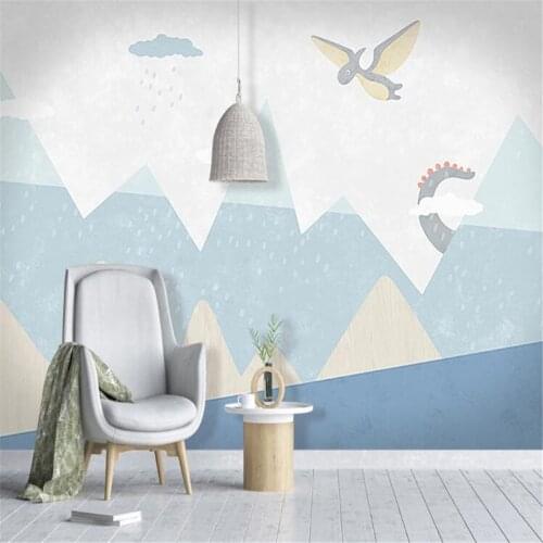 Milofi custom large wallpaper mural Nordic hand-painted cartoon dinosaur world childrens room background wall