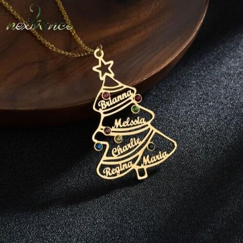 Nextvance 2021 Stainless Steel Customized Names Christmas Pendant Necklaces Color Crystal Tree Necklace For Women Friends Gift