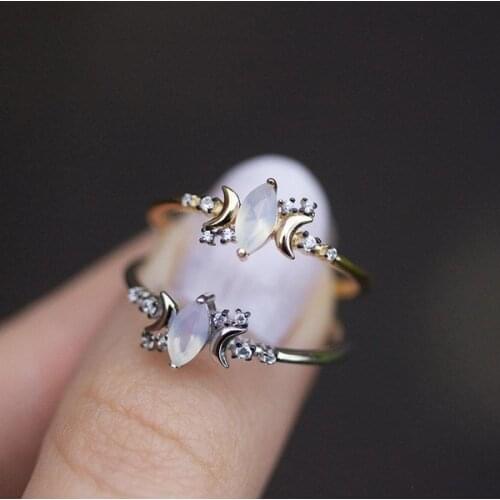 Charm eye Stone moon with CZ Rings for Woman Charm Female Gold Color/Silvery Party Finger Jewelry girl Gift Dropshipping