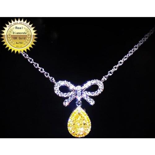 18K gold necklace natural 0.35ct yellow diamond and 0.2ct white diamonds necklace