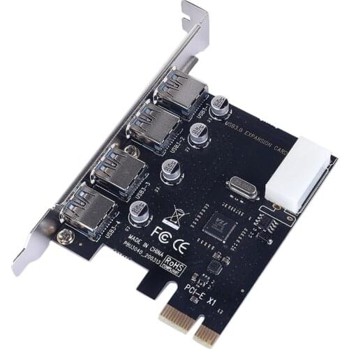 PCI-E to USB3.0 Adapter Card 4 USB 3.0 Ports 5Gbps PCI Express Built-in Desktop Hub Expansion Card