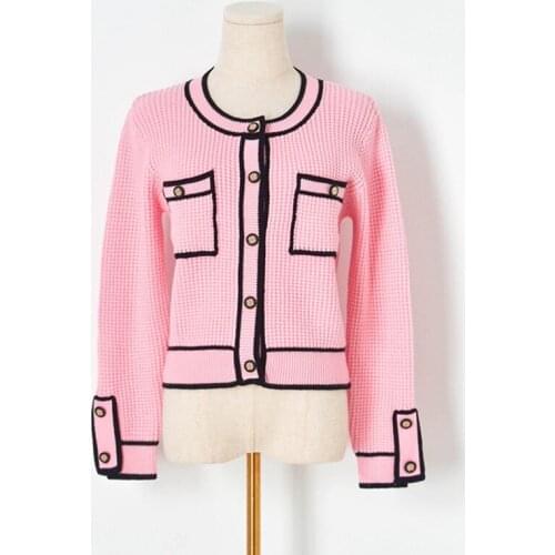 Runway Women Sweater Cardigan 2021 Autumn Round neck SIngle Breasted White Knitted Jacket All-match Coat Crop Top