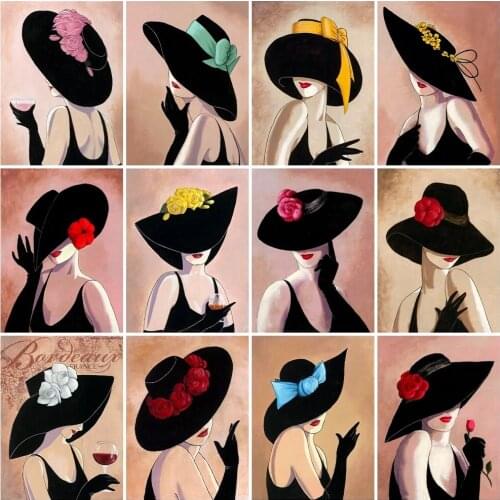 Full Kits Diamond Embroidery Hat Woman Mosaic Handmade Gift Diamond Painting Portrait Picture Of Rhinestones Home Decor