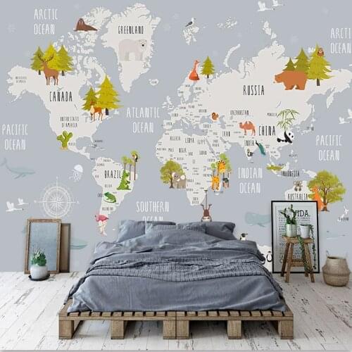 Custom Photo Wallpaper Cartoon World Map Children Room Bedroom Background Wall Home Decoration Wall Mural De Parede 3D Wallpaper