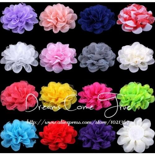 50pcs/lot 4.5" 17Colors-Fashion Handmade Fluffy Mesh Artificial Fabric Bristles Flower Headband For Baby Girls Hair Accessories