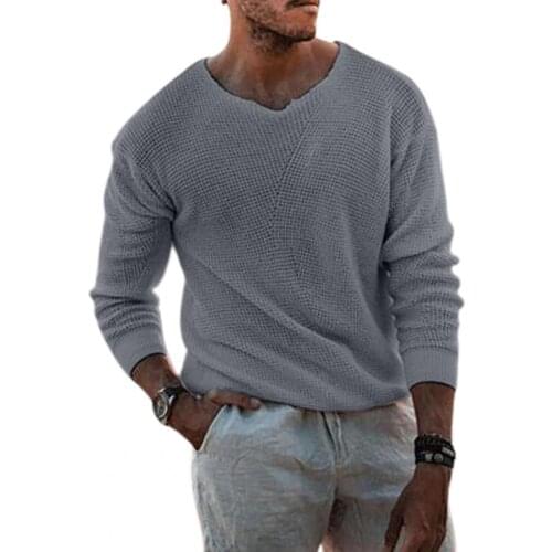 Simple Men Sweater Autumn Winter Long Sleeve Solid Color Breathable V Neck Stretchy Knitted Pullover Sweater Streetwear Black