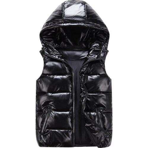 Women Winter Short Down Vest Sleeveless Hooded Vest Glossy cotton Jacket Female Padded Warm Lightweight Windbreaker Parent-Child