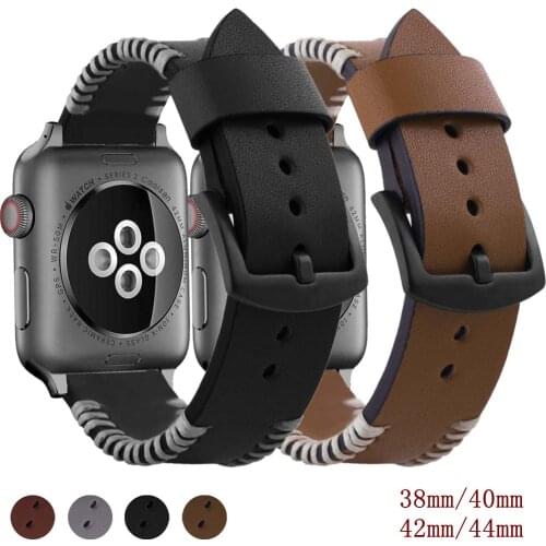 Black Men Watch Band For Apple Watch Strap Genuine Leather Watch Band iWatch 4&3&2&1 38/40mm Wristband Bracelet Belt 42/44mm