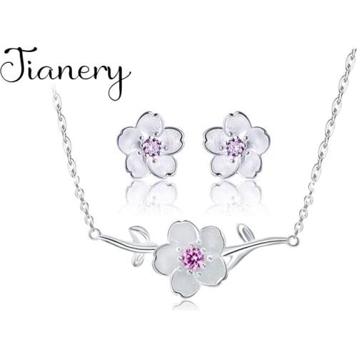 Romantic Fashion Cheery Flower Necklaces Pendant Jewelry Sets for Women Wedding Statement Jewelry