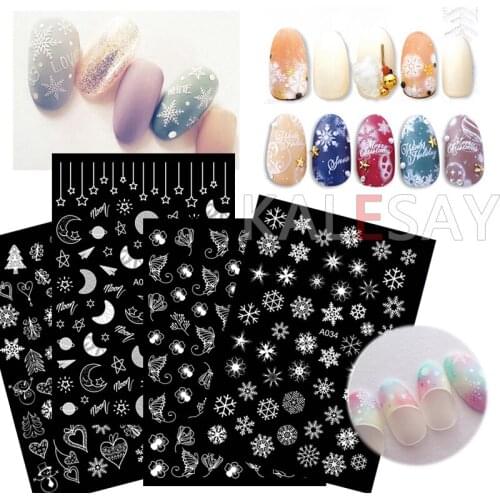 Merry Christmas Nail Decals Self Adhesive Moon Nail Sticker Manicure Design Butterfly 3D White Snow Sticker for Nails Decoration