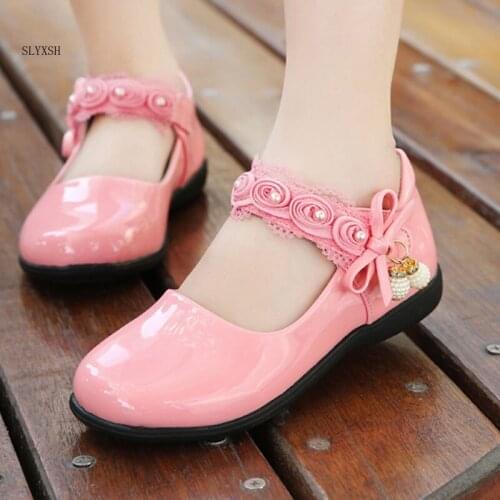 SLYXSH Girls Princess Shoes Kids Leather Shoes for Girls Dancing Shoes Kids Party Stage Dress Flats with Baby Flower Footwear