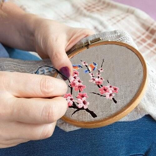 Embroidery Starter Kit with Thread Cherry Blossom Bluebirds Embroidery Pattern Digital Hand Embroidery Pattern GQ