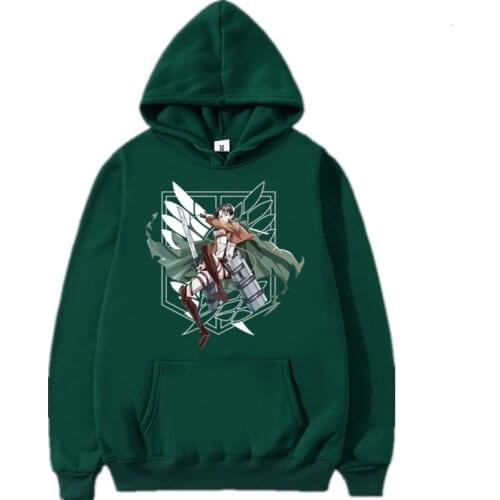 New Attack on Titan Hoodies Unisex Male Female Print Shingeki No Kyojin Anime Surrounding Clothes Loose Casual Streetwears Green