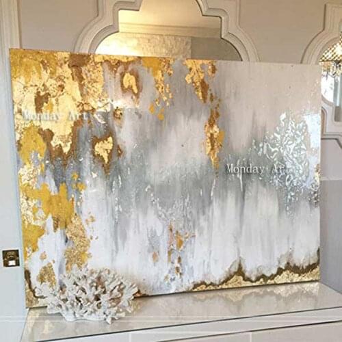 Handmade thick knife abstract oil painting Gold Gray White gorgeous abstract Painting home Decor Oil Painting on Canvas