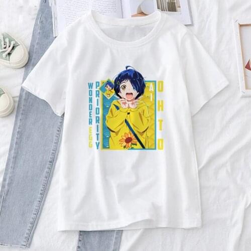 WONDER EGG PRIORITY Ohto Ai Tops T-shirts Women Janpanese Anime Cute Graphic Tee Fashion t-Shirt Summer White Woman Tshirs