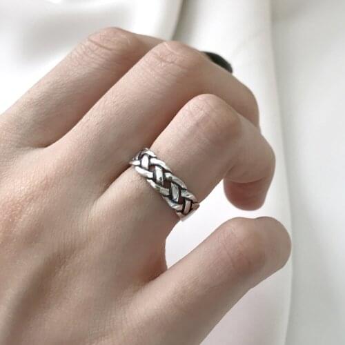 Handmade Vinatge Retro 925 Sterling Silver Braided Knit Woven Knot Promise Wedding Ring Ethnic Friendship Jewelry Gift for Her