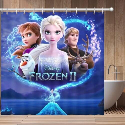 Disney Frozen Elsa and Anna Princess Shower Curtain 3D Cartoon Waterproof Bathroom Curtain Polyester Fabric for Kids Bath Decor
