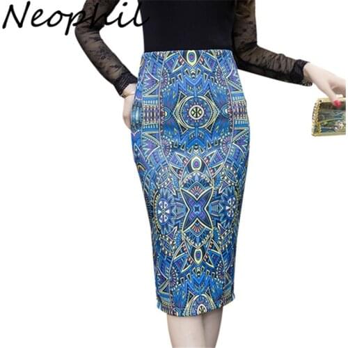 Neophil 2021 Women Summer High Waist Pencil Skirts Midi Slim Fashion Geometric Print Stretch Bodycon Saias Jupe Femme S1607001