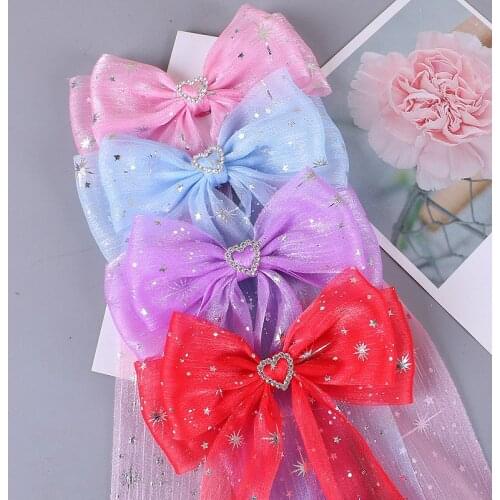 1PCS New Hanfu Girl Headdress Sweet Bow Printing Streamer Heart Princess Children Hairpin HeadWear