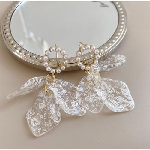 MENGJIQIAO Korean Elegant Snowflake Petal Drop Earrings For Women Ladies Cute Pearl Beads Circle Christmas Pendientes Jewelry