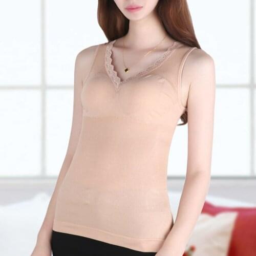 Autumn winter V collar lace sleeveless vest women body warm tank tops personal body slimming thin coat themal camisole female