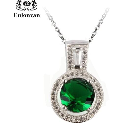 Eulonvan Green Pendant Chain Necklace For Women 925 Sterling Silver Colar Femme Ladies Choker Necklace Jewelry Accessories S3784
