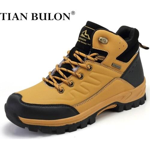 Winter Leather Combat Boots Mens Ankle Hikking Boots Waterproof Men Non-Slip Sneakers Mens Outdoor Safety Shoes Bota Masculina