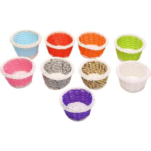 1Pc Colorful Bamboo Easter Bunny Baskets Round Egg Candy Baskets Easter Childrens Day Props For Kids Festival Gift Party