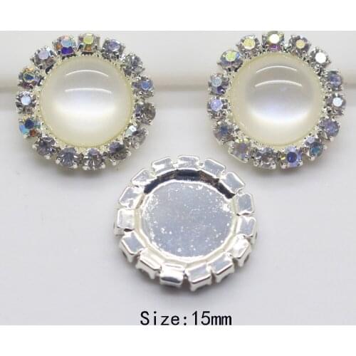 NEW 10Pc 15MM Transparent Cat Eye Button AB Colorful Rhinestone button metal 2017 DIY Wedding Decorat Sewing Children clothing