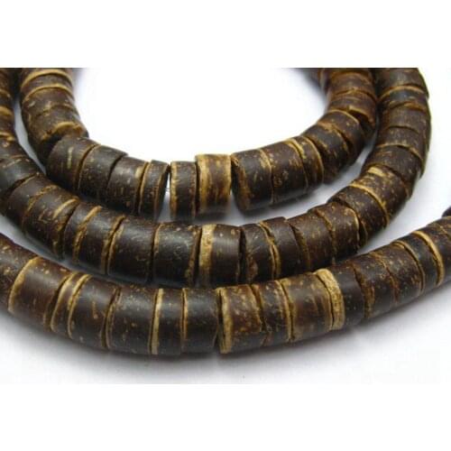 2 Strands of 22" Natural Dark Coconut Column Heishi Beads 8mm