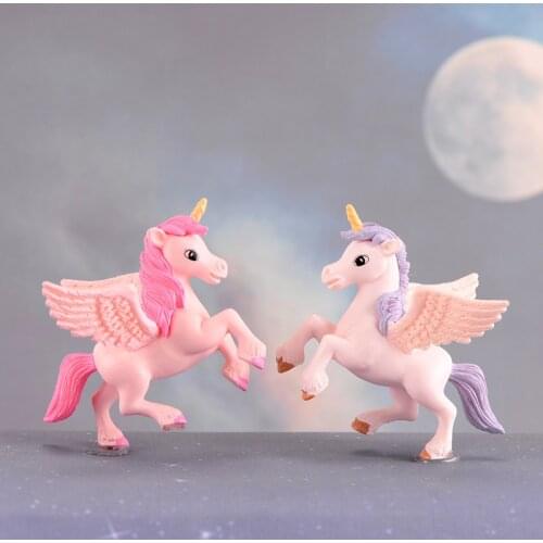 2pc Unicorn Horse Elf Statue Animal Model Figurine Home Ornament Glass Decor Miniature Craft DIY Garden Fairy Decoration