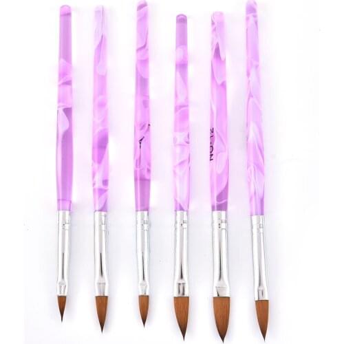 6 Pcs/lot Acrylic Design Handle Nail Art Flat Brush UV Gel Painting Drawing Crystal Pen Set Carving Salon Manicure Tips Builder