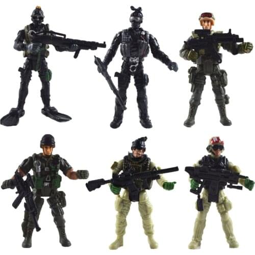 6pcs Mini Jointed Army Soldier Men w / Model Toy Set Showcase Display
