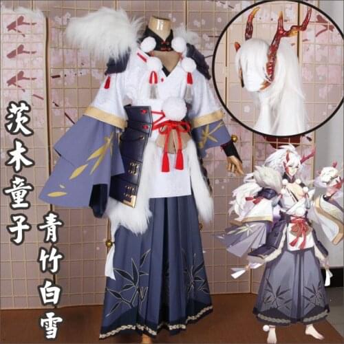 Anime! Onmyoji Ibaraki-douji Skin Green Bamboo White Snow Kimono Gorgeous Uniform Cosplay Costume Halloween Outfit Free Shipping