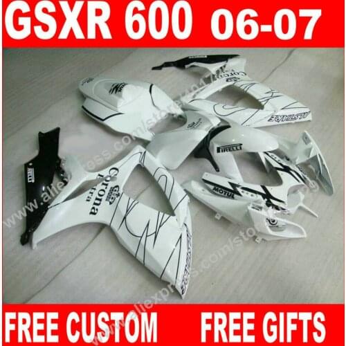 Free custom Fairings for 7 gift SUZUKI 2006 2007 new white black autobike GSXR 600 750 K6 moto BACARDI GSXR600 GSXR750 set HG93