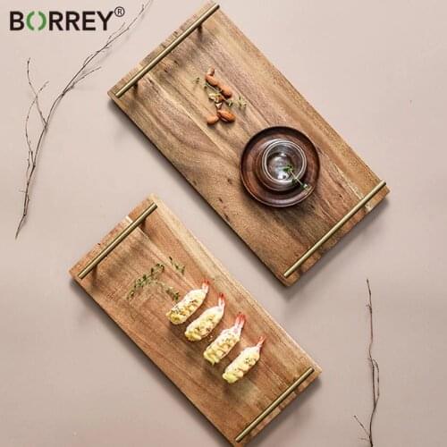 BORREY Wood Steak Plate Square Acacia Wood Food Serving Plate Japanese Sushi Wood Tray Plate Tea Tray Kitchen Wooden Dinnerware