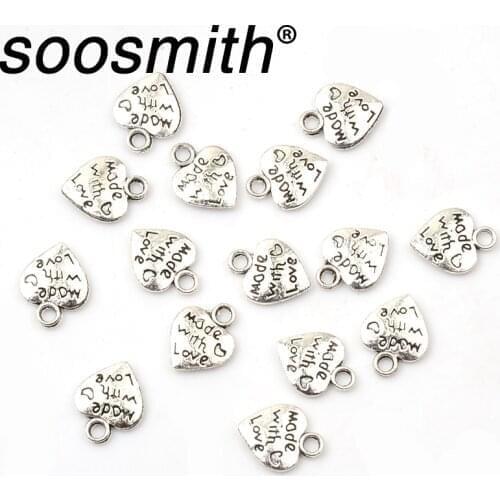 9x12mm 50pcs Letter Love Pendant Bead "Made with Love"Metal Beads Zinc Alloy Beads For Jewelry Making DIY Accessorie Wholesale